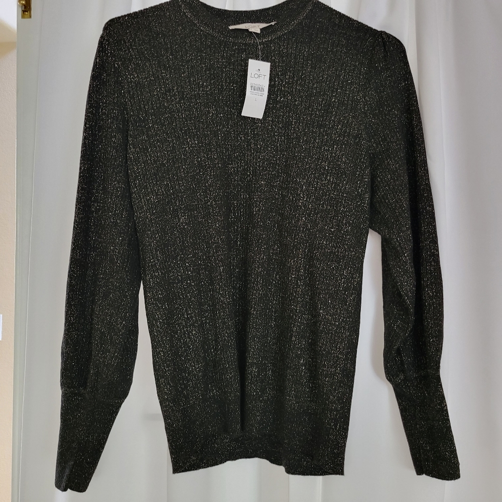 Loft Puff Sleeve Black Shimmer Sweater